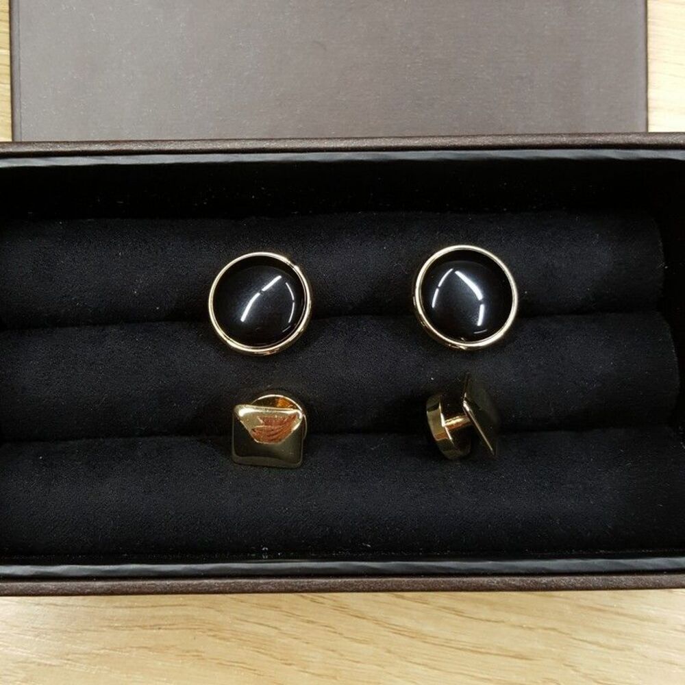 OX & BULL TRADING COMPANY Gold Onyx Cufflinks + Shirt Studs Set